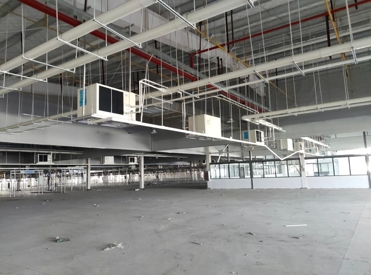 大型制衣廠降溫應用蒸發冷省電空調-臥式軸流機